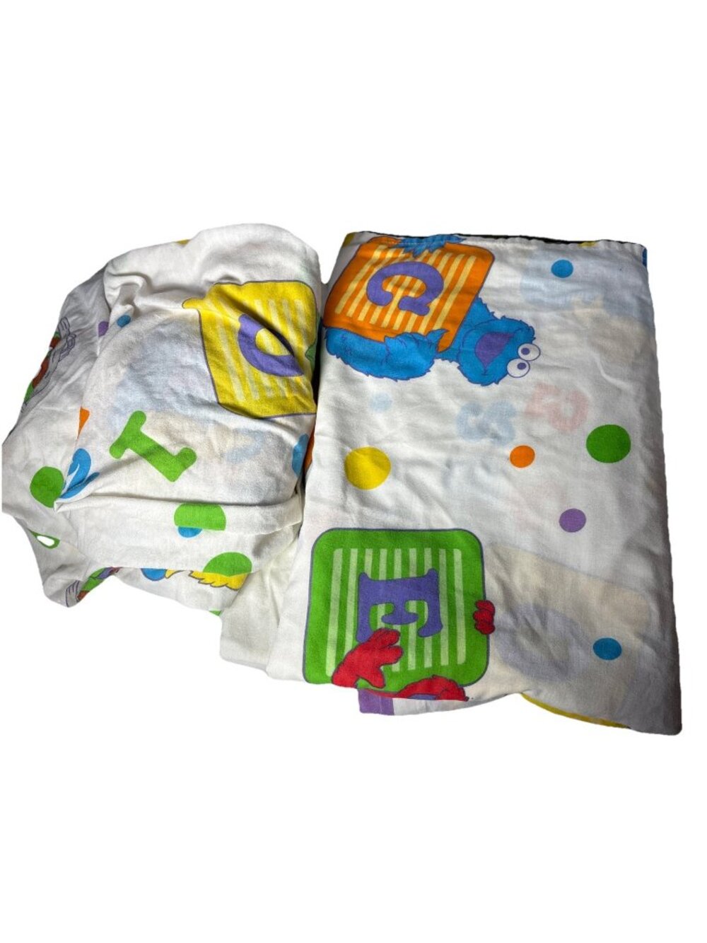 Vintage 80s Sesame Street Flat Sheet Twin Bedding Big Bird Numbers Bert Ernie